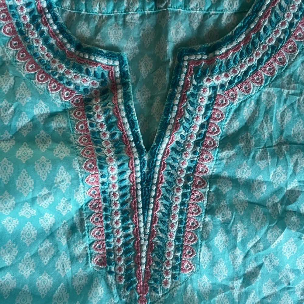 Talbots Turquoise Patterned Embroidered Sleeveles… - image 2